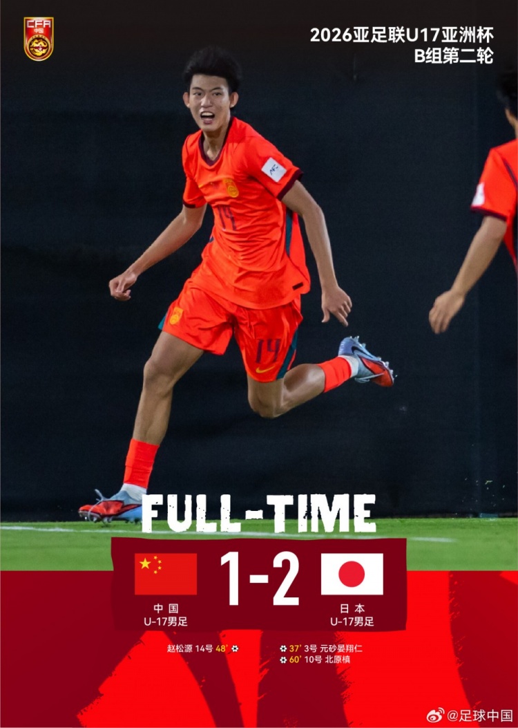 U17亚洲杯中国1-2日本 末轮须胜卡塔尔方有生机 U17亚洲杯中国1-2日本 末轮须胜卡塔尔方有生机