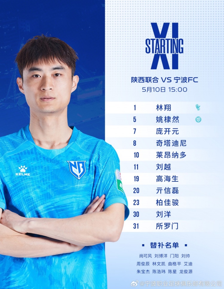 陕西联合客战宁波FC：姚棣然戴队长袖标 莱昂纳多伤愈首发