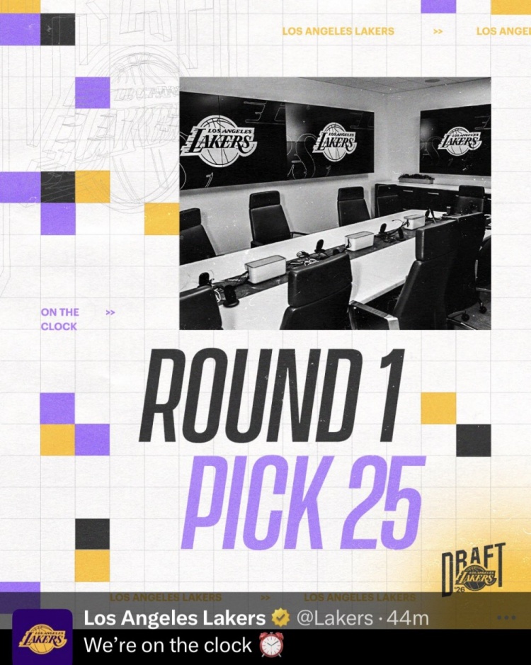 湖人官方IG提前发布25号签选秀帖，被指操作失误后秒删