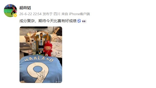 胡荷韬社媒晒梅西积木与哈兰德球衣，聚焦阿根廷挪威两役